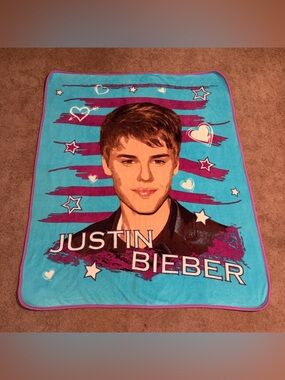 Vintage Y2K Rare Justin Bieber Blue Star Throw Blanket 50 x 60 Great Condition